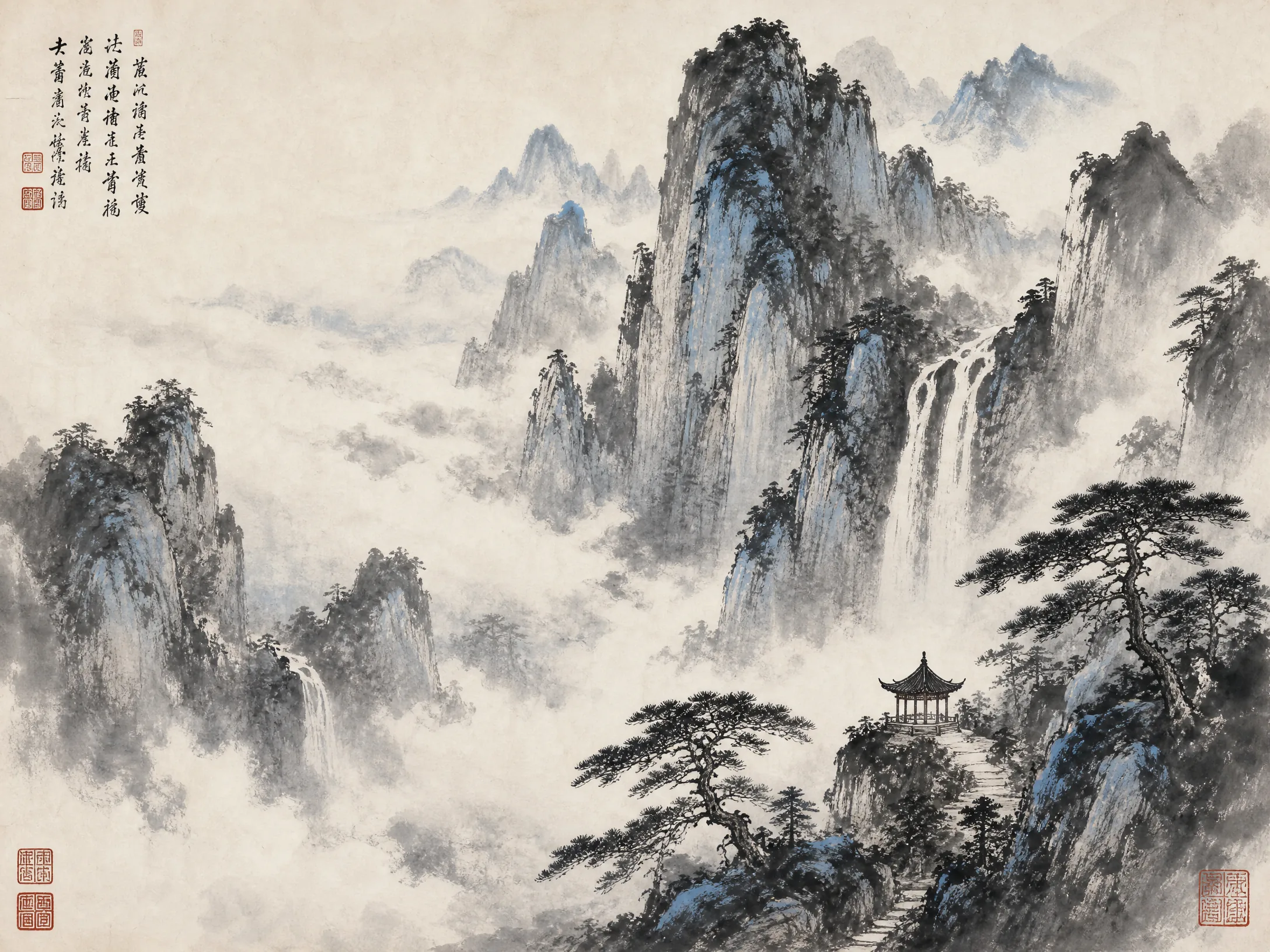 山水国画云壑松风参赛作品